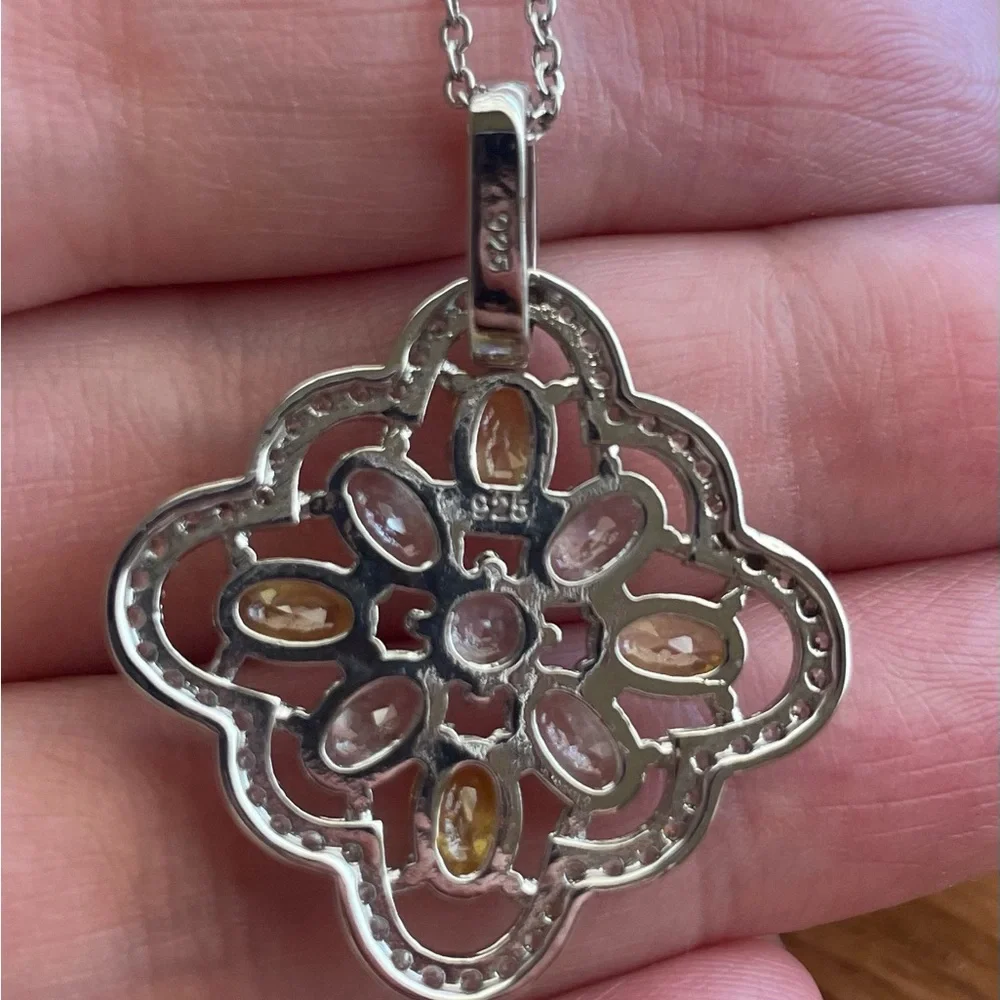 Natural oval yellow citrine with white sapphire bridal set. 925 sterling sliver - Picture 7 of 10